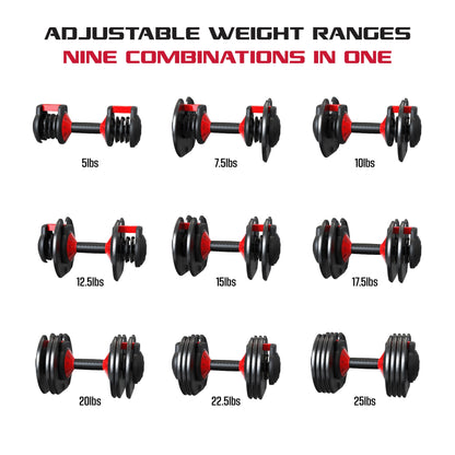 (2 Pack)  Smartbell, 25Lbs. Quick-Select 9 in 1 Adjustable Dumbbell for Home Gym, 5-25Lbs. Weight in 2.5Lbs Increments